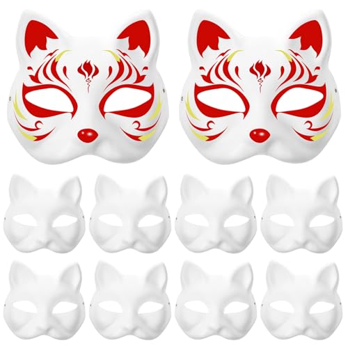 Porgeel Plastikkatze Maske 10pcs DIY Farbe leer Cartoon Maskerade Masken Weiße Papiermasken für Kinder Cosplay Halloween von Porgeel