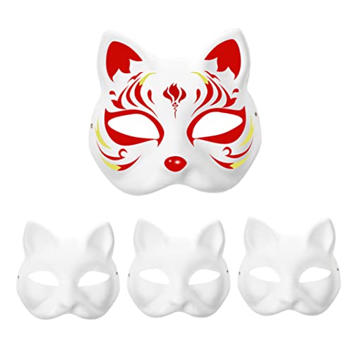 Porgeel Plastikkatze Maske 3PCS DIY Lackierbar leere Cartoon Maskerade Masken Weiße Papiermasken für Kinder Cosplay Halloween von Porgeel