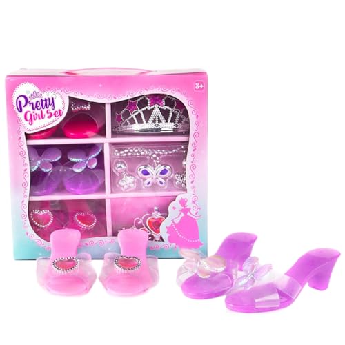 Porgeel Prinzessin Dress -up -Schuhe Set Mode Prinzessin Dress -up Accessoires aus Kronen, Halsketten und Ohrringen süße Kleinkind -Absätze Rollenspielsammlung für kleine Mädchen von Porgeel