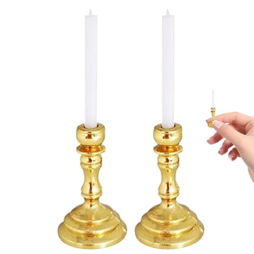 Porgeel Puppenhausminiaturen, 2 Stücke 1/12 Skala Candelabra & Candles Dollhouse Accessoires für DIY -Szenenzubehör, Golden von Porgeel