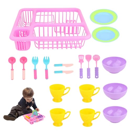 Porgeel Spielen Sie Küchenzubehör Spielzeugsets Tischgeschirr Weihnachtswasserkorb Tassen Löffel Teller Kochen für Kinder Mädchen 19pcs (zufällige Farbe) von Porgeel