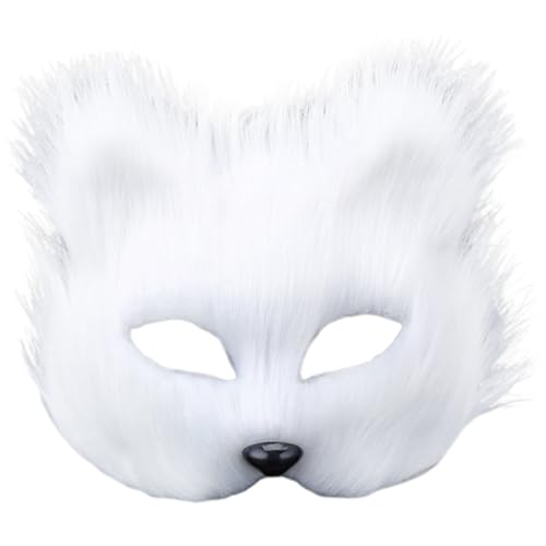 Porgeel Therian Maske, halbgesichts Fuchsmaske, atmungsaktive Tiermaske für Erwachsene Kinder, weiches glattes Cosplay pelzig Kostüm für Maskerade-Party Ostern Weiß von Porgeel