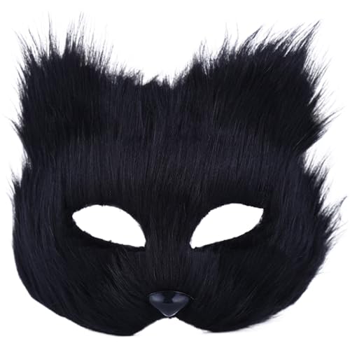 Porgeel Therianische Maske, halbgesichts Fuchsmaske, atmungsaktive Tiermaske für erwachsene Kinder, weiches glattes Cosplay pelziges Kostüm für Maskerade-Party Ostern Schwarz von Porgeel