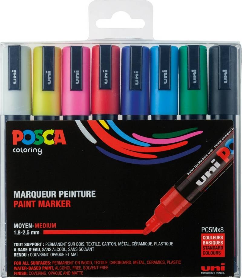 Posca Marker Grundfarben Set 8 Stk. PC-5M rundspitze von Posca