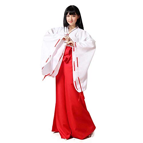 Positive Costume Damen Kimono Rot Hakama Hose Outfit Japanische Anime Kikyo Miko Kimono Cosplay Halloween Hexenkostüm - Rot - Large von Positive Costume