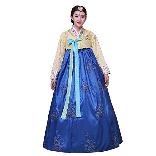 Weibliches koreanisches traditionelles langärmeliges klassisches Hanbok-Kleid Cosplay Kostüm Frauen Palast Korea Hochzeit Tanzkostüm, blau, Small von Positive Costume