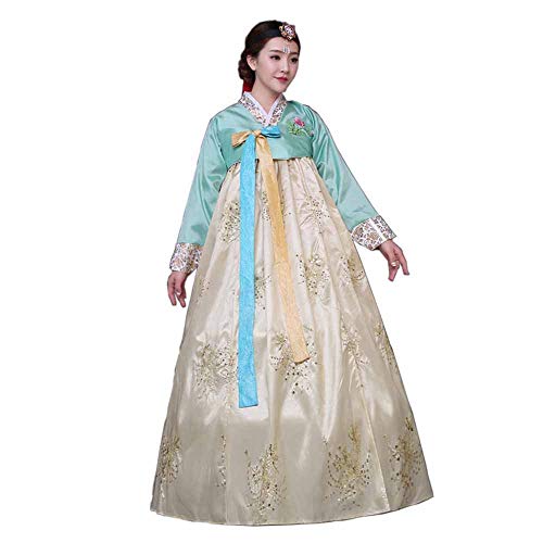 Weibliches koreanisches traditionelles langärmeliges klassisches Hanbok-Kleid Cosplay Kostüm Frauen Palast Korea Hochzeit Tanzkostüm, hellgelb, Medium von Positive Costume