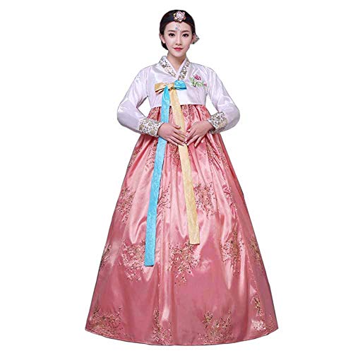 Weibliches koreanisches traditionelles langärmeliges klassisches Hanbok-Kleid Cosplay Kostüm Frauen Palast Korea Hochzeit Tanzkostüm, hellrosa Farbe, Small von Positive Costume