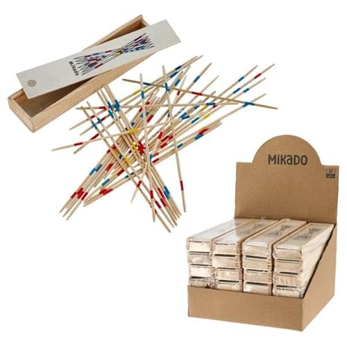 Posten Anker Mikado Stäbchen, Holzkiste mit 41-Teilig, 19cm Pickup Sticks Familienspiele Tischplatte Brettspiel Holzspielzeug für Kinder und Erwachsene von Posten Anker