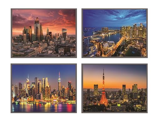 PosterPapaa Puzzles, Stadt der Lichter, 4 Puzzles, je 150 Teile, insgesamt 600 Teile, A4-Größe 8,27 x 11,69 Zoll, für Erwachsene und Teenager, bunt, Familie, Spaß, mutiges Puzzle von PosterPapaa