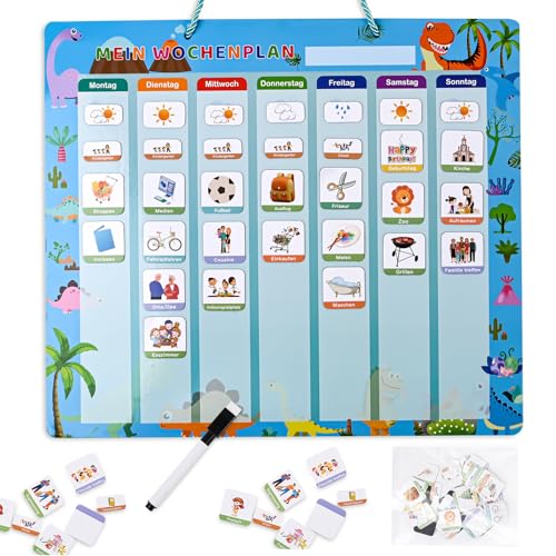 Poudya® Wochenplaner Kinder - Montessori Magnettafel Kinder, Kalender Kinder, to Do Liste Kinder, Tagesplan Kinder Routine & Lernspiele ad Kinder ab 3 Jahren, auf Deutsch von Poudya