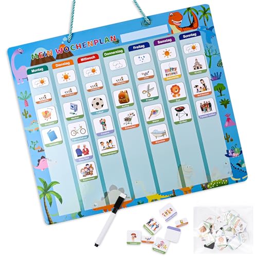 Poudya® Wochenplaner Kinder - Montessori Magnettafel Kinder, Kalender Kinder, to Do Liste Kinder, Tagesplan Kinder Routine & Lernspiele ad Kinder ab 3 Jahren, auf Deutsch von Poudya