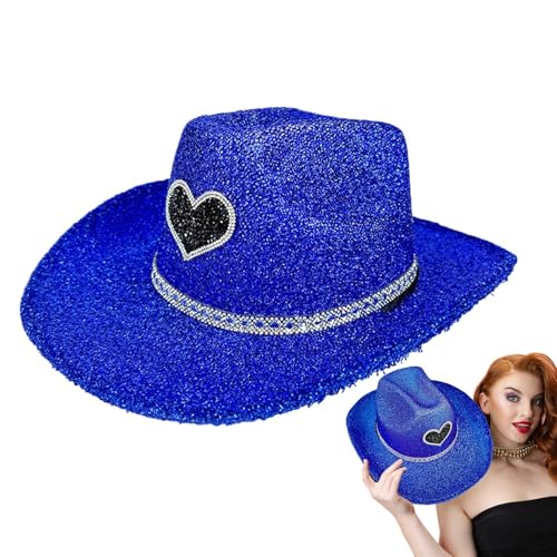 Cowgirl-Hut Glitzer, Western Wide Brim Cowgirl Hut Disco Kostüm Zubehör Cosplay Requisiten für Halloween Geburtstagsfeier von Poupangke