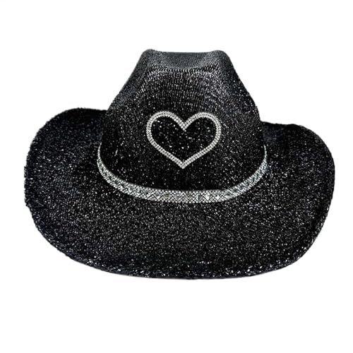 Glitzer Cowboyhut für Herren | Western Wide Brim Cowgirl Hut Disco | Kostüm Zubehör Cosplay Requisiten für Halloween Geburtstagsfeier von Poupangke