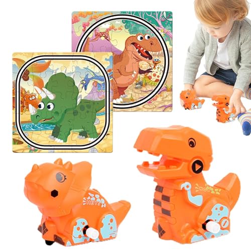 Poupangke Auto-Track-Puzzle,Auto-Track-Puzzle-Spielzeug - Rennstrecken-Spielset Dinosaurier - Schienenauto-Spielset für Kinder ab 3 Jahren, pädagogisches Puzzlespielzeug mit Autos, von Poupangke