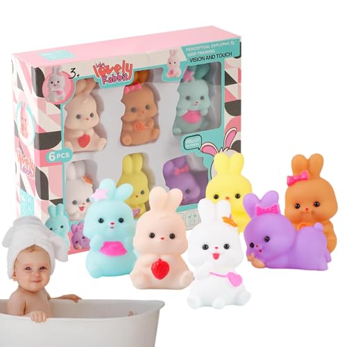 Poupangke Badewannenspielzeug,Kaninchen-Badespielzeug | 6 Stück quietschende Bunte Kaninchen-Badewannenspielzeuge - Entzückendes, farbenfrohes, quietschendes Badespielzeug für Partygeschenke, von Poupangke