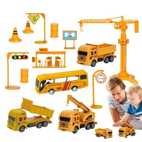 Poupangke Baufahrzeuge-Spielset für Kinder,BAU-LKW-Spielzeugset,Konstruktionsspielzeug aus Druckguss, zurückziehbarer Bauwagen | Kranfahrzeug-Spielset, Transport-LKW-Spielzeug für Geburtstag und von Poupangke