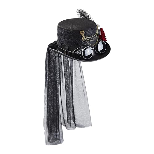 Poupangke Gothic Hut | Damen Hut im Viktorianischen Stil - Verkleidungskopfschmuck mit Abnehmbarer Rose und Gogelkette für Herren Filmrequisiten Cosplay Halloween Party Poupangke Gothic Hut | Damen Hut im Viktorianischen Stil - Verkleidungskopfschmuck mit Abnehmbarer Rose und Gogelkette für Herren Filmrequisiten Cosplay Halloween Party von Poupangke