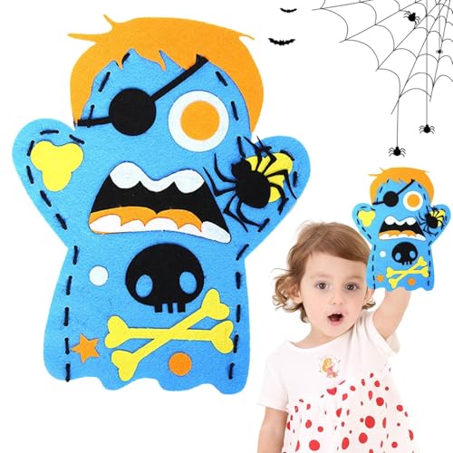 Poupangke Halloween-Handpuppen-Bastelset, Handpuppen-Herstellungsset | Cartoon Halloween Handpuppe Bastelspielzeug,Vlies-Nähset für Kinder zum Geschichtenerzählen, Halloween-Handpuppenspielzeug von Poupangke