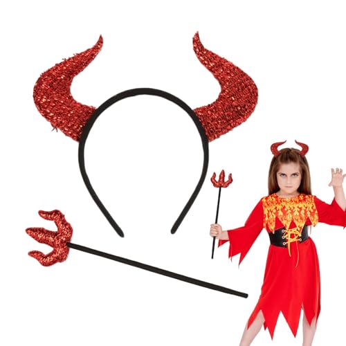 Poupangke Halloween-Teufelskostüm,Halloween-Teufelshörner - Glitzer-Halloween-Accessoires für Damen | Niedliches Halloween-Teufelsohren-Stirnband zur Kostümdekoration von Poupangke