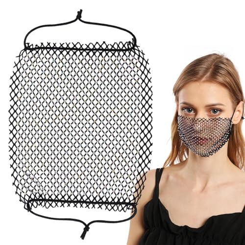 Poupangke Masquerade Masque | Mesh Glitter Face Masque | Face Masque Bling Rhinestone Face Cover Breathable for Halloween von Poupangke