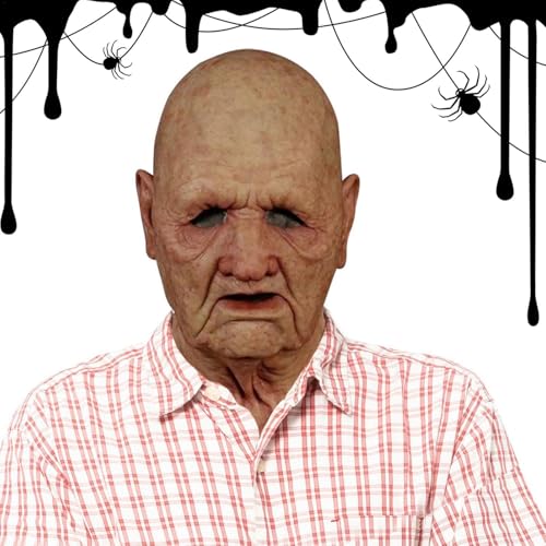 Poupangke Old Man Masque Halloween - Gruselige Maske Kopfbedeckung - Realistische Kopfbedeckung Cosplay Maske, Halloween Kostüm Gesichtsbedeckung Requisiten für Erwachsene von Poupangke