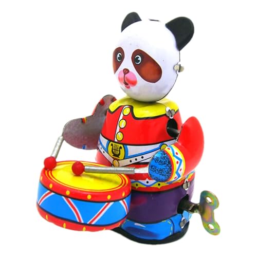 Poupangke Panda-Spielzeug zum Aufziehen, niedliche Uhrwerk-Tiere,Aufziehbares Trommelspielzeug im Retro-Roboter-Panda-Stil | Interaktives Roboterspielzeug für Erwachsene und Kinder, Tierform-Skulptur von Poupangke