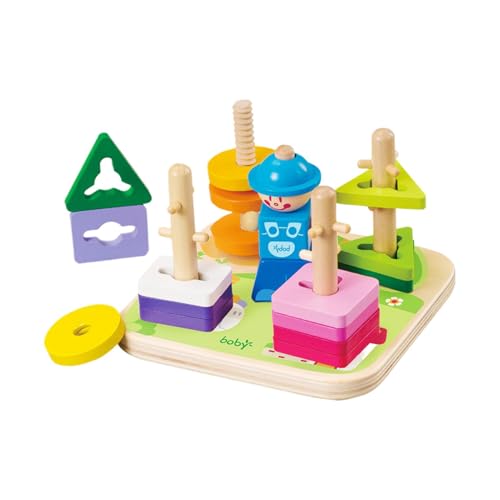 Poupangke Passender Puzzle-Stapler, Sortier-Stapelspielzeug aus Holz | Formpassendes Holzspielzeug für Kinder | Glatte Kanten, Lernspielzeug für draußen, Zuhause, Schule, Kindergarten von Poupangke