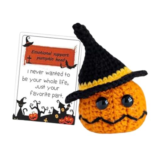 Poupangke Positive Häkelpuppen,Positive Puppe,Halloween Kürbisköpfe Puppe | Handgemachte Häkelgurke, süße Gurken-Strickpuppe mit positiver Karte für Schwester von Poupangke