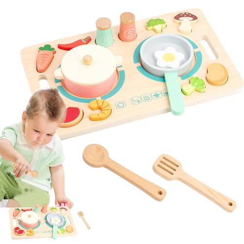 Poupangke Pretend Play Food Set, Pretend Kitchen Food Toy,Küche Spielen Holz Essen Cartoon Spielzeug - Kinder im Alter von 3 bis 5 Jahren, frühes Lernspielzeug, Küchenspielset für Kinderzimmer, von Poupangke