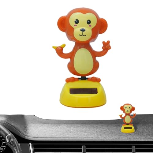 Poupangke Solarbetriebenes Schaukelspielzeug, roter Affe, Cartoon-Dekor-Puppe, starke Rückseite, selbstklebende Auto-Innendekoration für Zuhause, Auto, Schlafzimmer, Arbeitsbereiche von Poupangke
