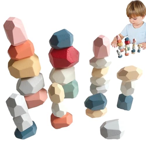 Poupangke Stapelbausteine ​​aus Holz, Stapelsteine ​​aus Holz - Buntes Holz-Balance-Spielzeug,Feinmotorikspielzeug, STEM-Lernspielzeug, Kleinkindspiele für Kinder im Vorschulalter von Poupangke