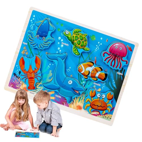 Poupangke Tierpuzzle, Meerestiere Holzpuzzle | Tiere Puzzle Holzpuzzles,Pädagogische Tier-Anfängerpuzzles für Kinder, Kinder, Mädchen von Poupangke