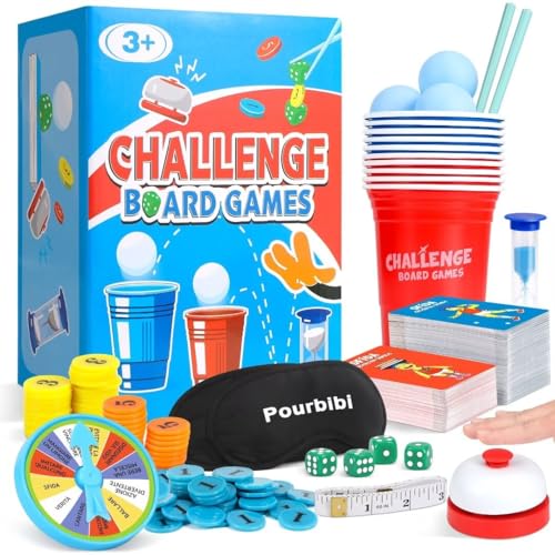 Pourbibi Challenge Familienpartyspiel für Kinder & Erwachsene, Challenge-Brettspiel, Challenge-Brettspiel für Kinder und Erwachsene, Spiele für Erwachsene und Familienbrettspiele von Pourbibi