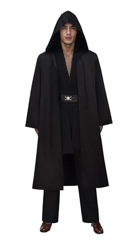 Jedi-Robe-Kostüm für Erwachsene, Halloween, Tunika, Kapuzenmantel, Hose, Uniform, Anakin-Outfits, Cosplay, komplettes Set (schwarz, klein) von Pouzuwb