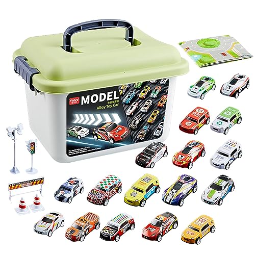 30/50/70 Pièce Lot Petites Voitures Jouets Metal Voiture Jouet Enf-ant Cascadeuse Voitures De Course Apporter Valise Avec La Carte Routière Et Panneau Routier De Course Pour 1 2 3 4 5 Ans Enf-ant von Povanjer