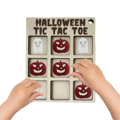 Halloween-Checker-Spiele,Halloween-Brettspiel für den Tisch - Schachbrettspiel aus Holz,3D-Checker-Brettspiel, Schachbrettspiel, Kürbisse, Fledermäuse, Geister, Katzen, Schädel, für und von Povanjer