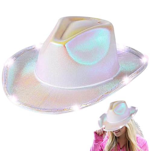 Povanjer LED-Cowgirlhut, leuchtender Cowgirlhut | Im Dunkeln leuchtender Cowboyhut | Leuchtender Cowboyhut für Damen und Herren, Halloween-Kostümzubehör, LED-Cowboyhut mit großer Krempe von Povanjer