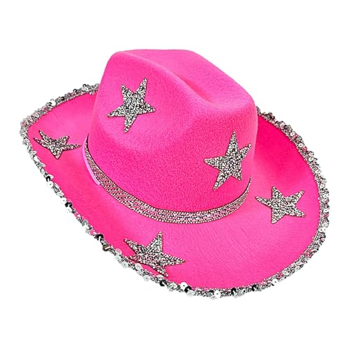 Povanjer Strass Cowgirl Hut,Stern Cowboyhut,Filz-Stern-Cowboyhut für Damen | Leichter Western-Cowboyhut, farbenfroher Cowgirl-Hut für Festivals von Povanjer