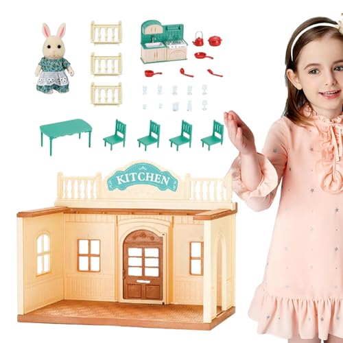 Puppenhaus-Set aus Holz,Puppenhaus-Set aus Holz | Winziges Puppenhaus-Spielset-Raummodell,Holzbausatz mit Möbeln, Spielzeug für Kleinkinder, Miniatur-Puppenhaus-Set, Rollenspiel für Kinder ab von Povanjer