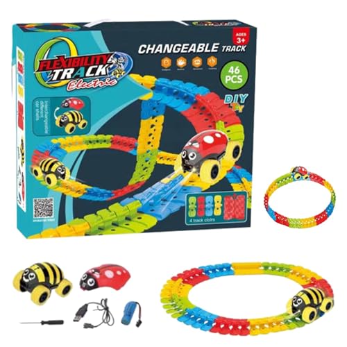 Spielzeugautoschienen flexibel, Schienenautospielzeug | Bauautospielzeug | Flexibles Bauspielzeug, wiederaufladbares Spielzeugauto Speedway Kinderspielzeug Autostrecke für Kinder Weihnachten von Povanjer