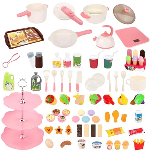 Spielzeugzubehör für die Kinderküche, Spiellebensmittelset | 98-teiliges Kochset für Kleinkinder, Küchenzubehör-Set,Küchenzubehör-Set, Lebensmittel-Spielspielzeug-Set, Dessert-Spielset für von Povanjer