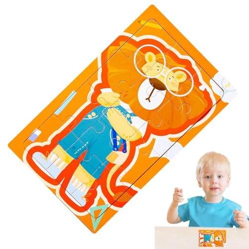 Tierpuzzle für Kleinkinder, Kleinkindpuzzles,12-teiliges Spielzeug-Tierpuzzle Cartoon-Puzzle aus Holz - Über 3 Jahre alte Kinder fördern die Fantasie, EIN Spielzeug für das Arbeitszimmer und von Povanjer