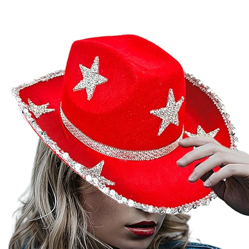 Western-Cowgirl-Hut,Strass-Cowgirl-Hut | Strass Damen Cowgirl Hut,Weicher Cowboyhut, leichter Cowboyhut zum Feiern, Tanzen von Povanjer