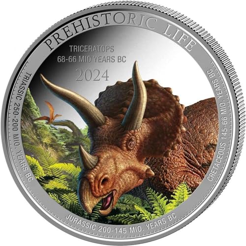 Power Coin Triceratops Prehistoric Life Coloured 1 Oz Silber Münze 20 Francs Congo 2024 von Power Coin