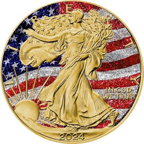 Power Coin Us Flag Diamond Dust Gilded Walking Liberty Eagle 1 Oz Silber Münze 1$ Usa 2024 von Power Coin