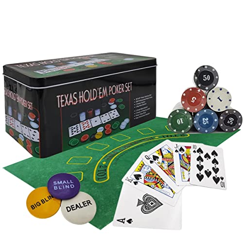 powerking Pokerset für Texas Holdem, Blackjack 200 Chips Pokerset mit Tischdecke Spiel für Familie Freunde Party (Poker Set) von powerking