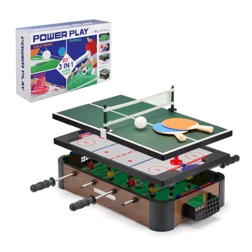 PowerPlay 3 in 1 Tischplattenspiele, Multi Game Tischset, Mini Fußball, Hockey und Tischtennis, Einheitsgröße von PowerPlay