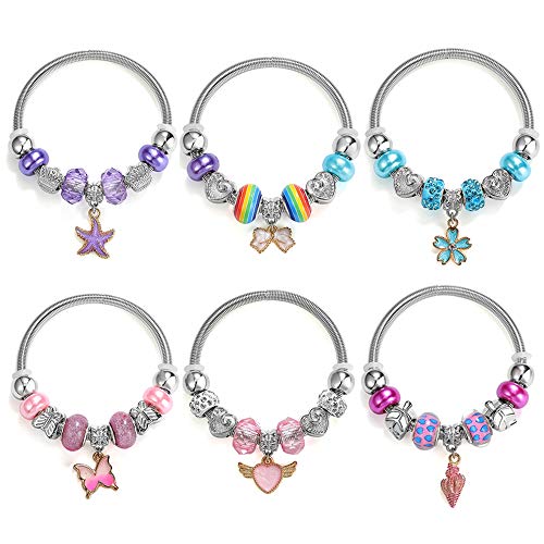 Powerking Armband Mädchen, Pandora Mädchen Schmuck Perlen Armbänder Set Mitbringsel als Geburtstagsgeschenk für Kinder und kleine Mädchen 6 Stück von Powerking