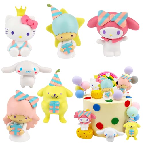 6 Stück Hellokitty Tortendeko, San-rio Mini Figuren Kuchen Deko, Cinnamo-roll Cake Toppers, Figur Tortendeko für Mädchen Party Cake Dekoration von Powmag